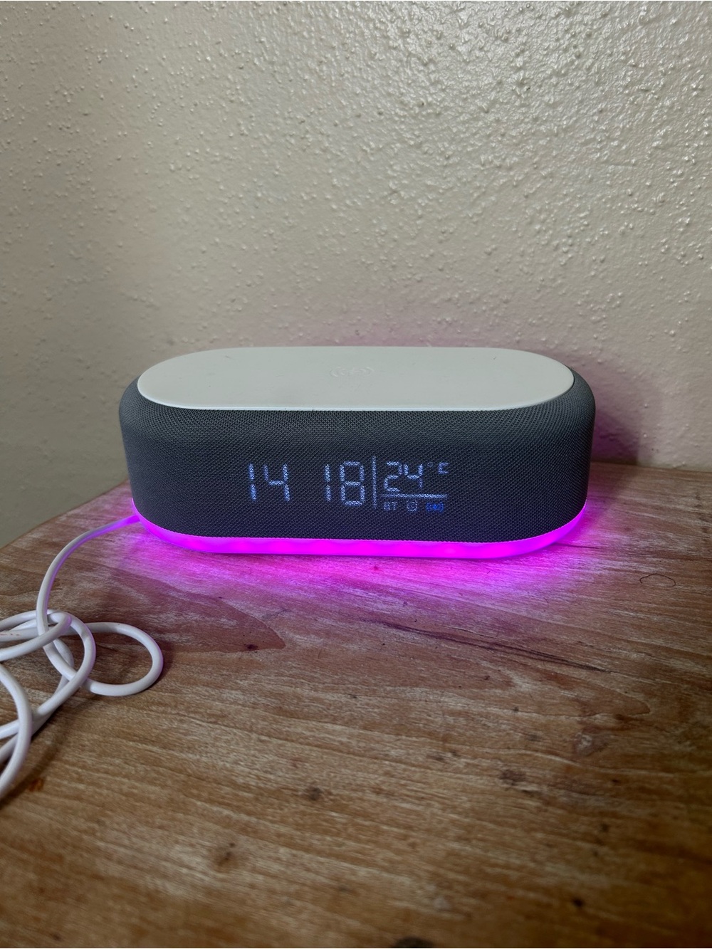 Portable Bluetooth Speaker with LED Clock & Ambient Light - Gray/Pink